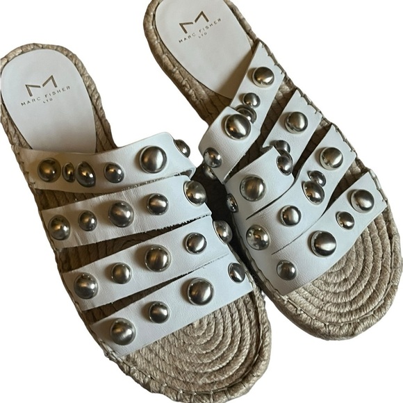 MARC FISHER White Brandie Studded Slide Sandals - Picture 2 of 7